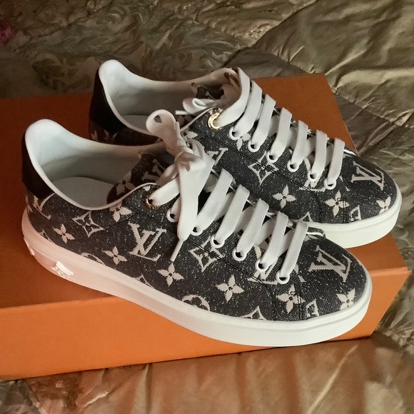 Louis Vuitton gray denim Time Out Sneakers - Picture 1 of 8